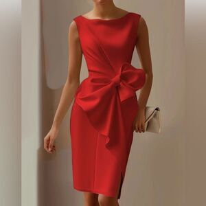 Fehaute Women's Sleeveless Bow-Detail Sheath Dress Red Bow Sz 10 NWT